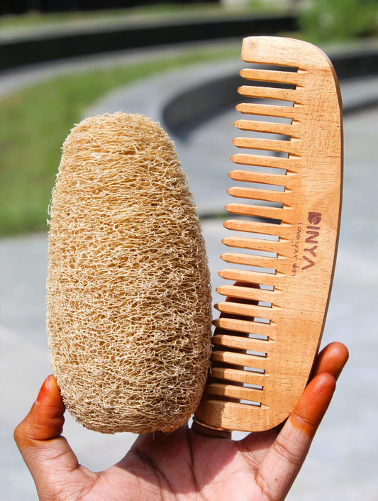 Dinya Organic Loofah and Moon Shape Comb Set