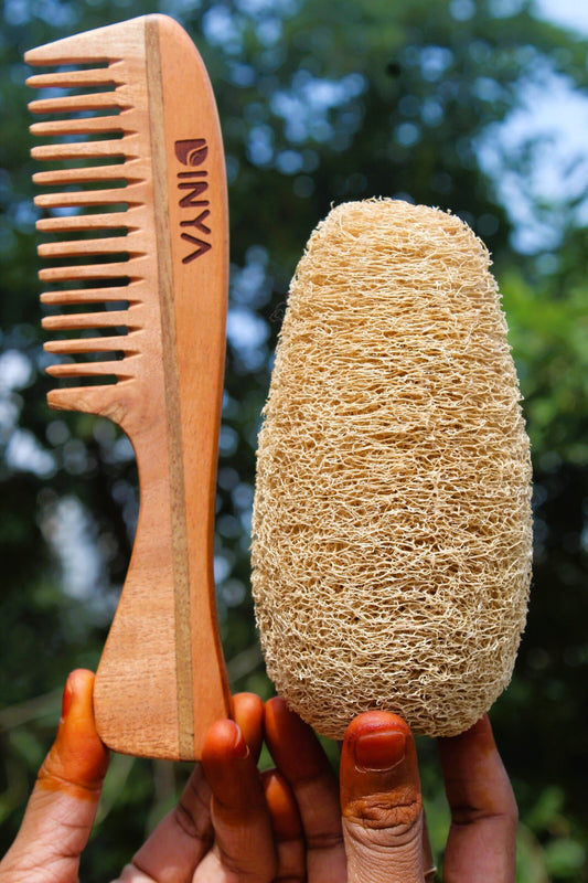 Dinya S curve wide handle comb and loofah set